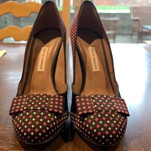 Tabitha Simmons canvas floral bow heels